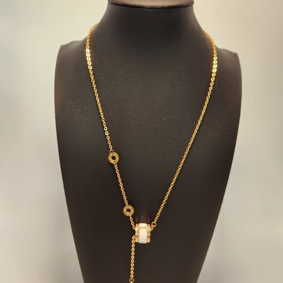 Gold plated necklace with enamel and zirconia pendant - Picture 1 of 10